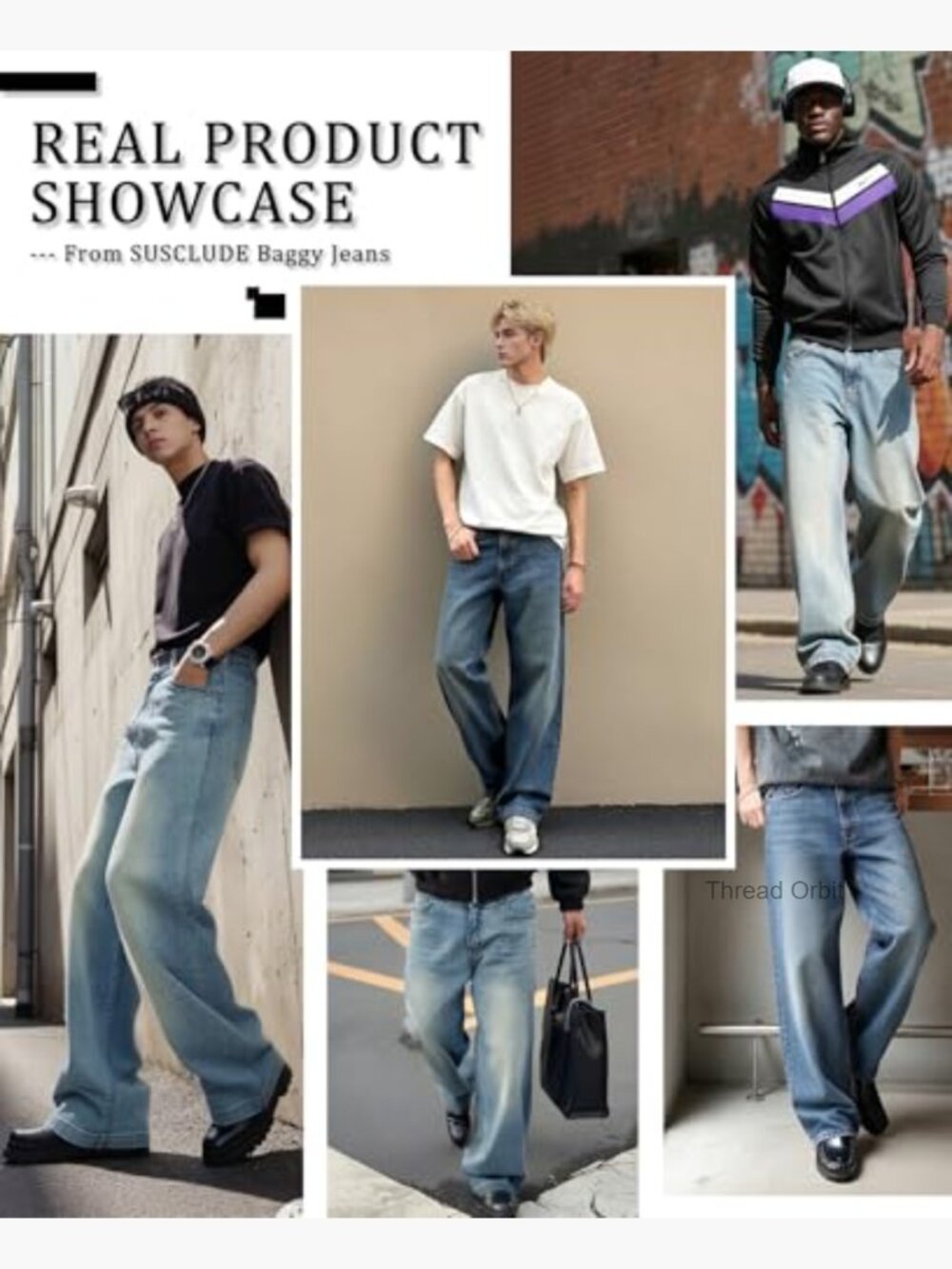 Y2K Wide Leg Baggy Jeans Men Stretch Denim Pants Skate - Picture 4 of 7